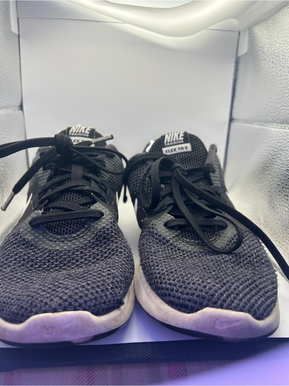 Nike Black and White Kids' Mesh Training Sneakers - Picture 2 of 8